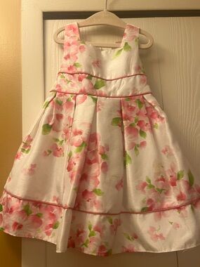 Girls' Floral Pink and Green Sleeveless Party Dress